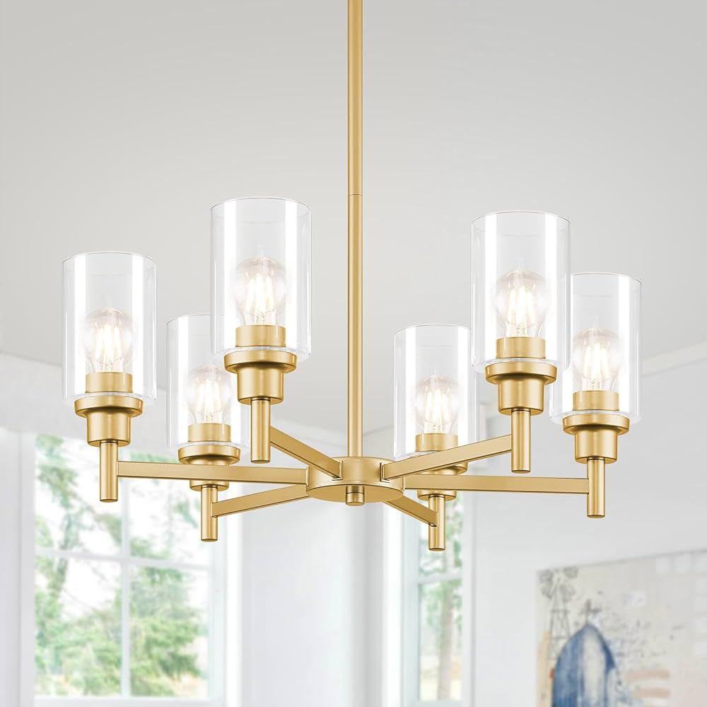 Peblto Modern Gold Chandeliers for Dining Room, 6-Light Chandelier Light Fixture with Clear Glass... | Amazon (US)
