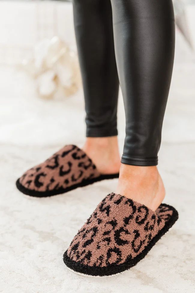 All The Snuggles Tan And Black Leopard Print Slippers DOORBUSTER | Pink Lily