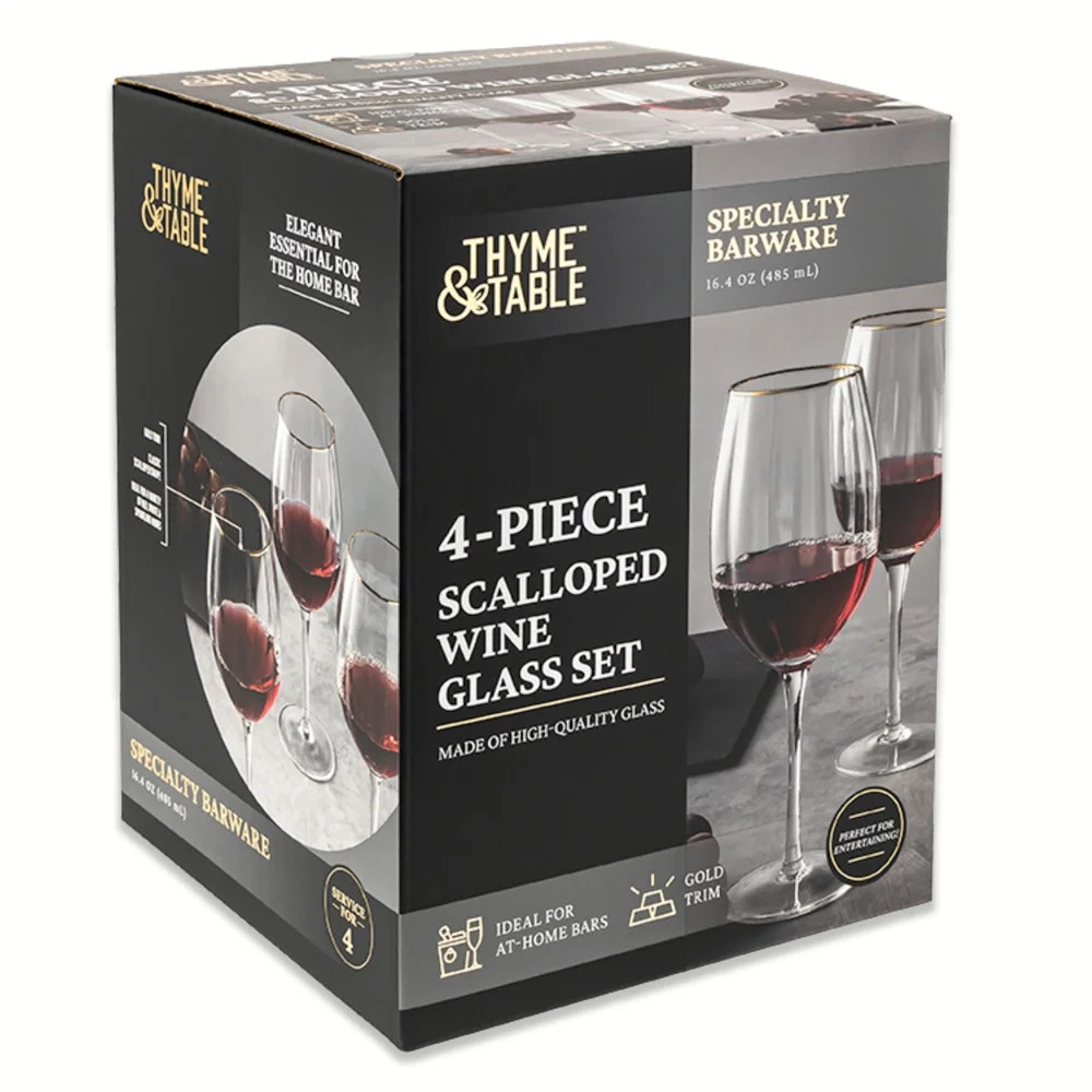 Thyme & Table 4-Piece Scalloped Wine Glass Set with Gold Rim | Walmart (US)