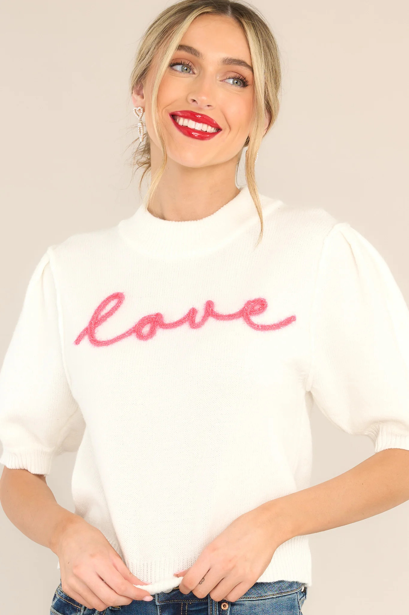 Much Love White Cropped Sweater | Red Dress 