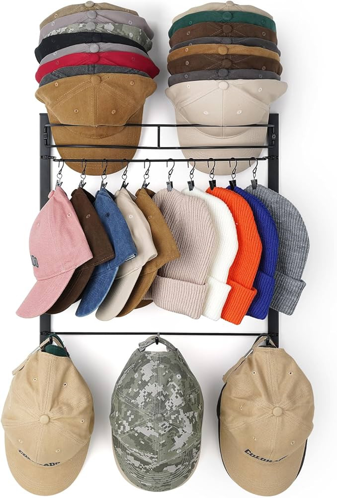 HYDERMUS Hat Rack for 45 Baseball Caps with 10 Clips 3 Tier Hat Organizer Wall Mounted Hat Hanger... | Amazon (US)