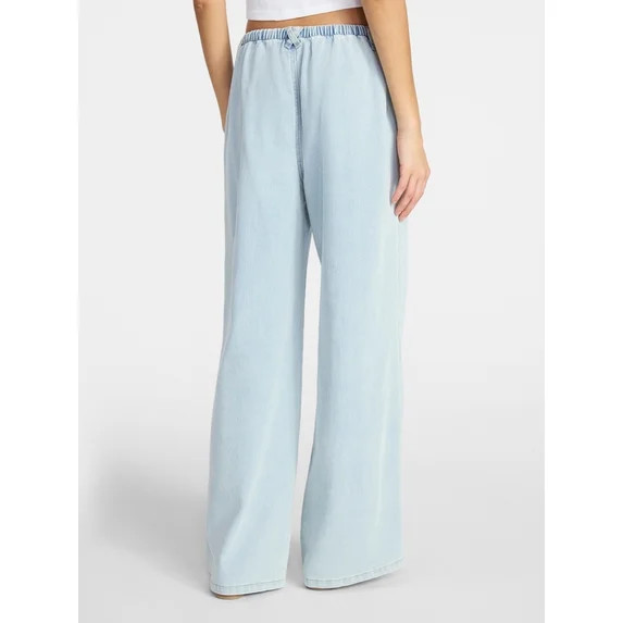 No Boundaries Mini Waistband Wide Leg Pants, 31'' Inseam, Women's Sizes XXS-XXL | Walmart (US)