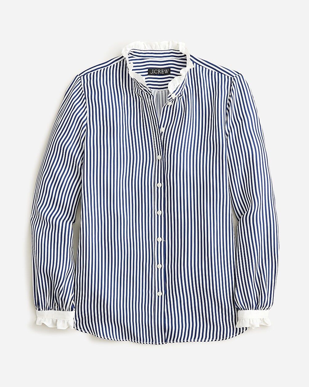 Drapey ruffle-trim cupro-blend shirt in stripe | J.Crew US