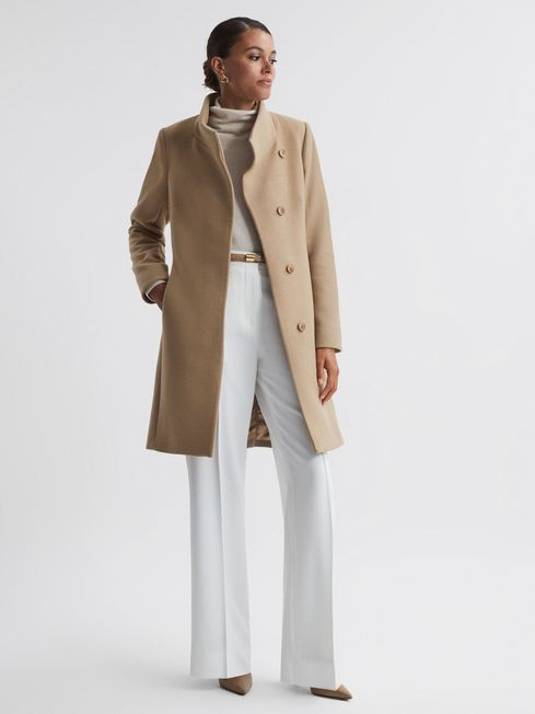 Reiss Camel Mia Petite Wool Blend Mid-Length Coat | Reiss US