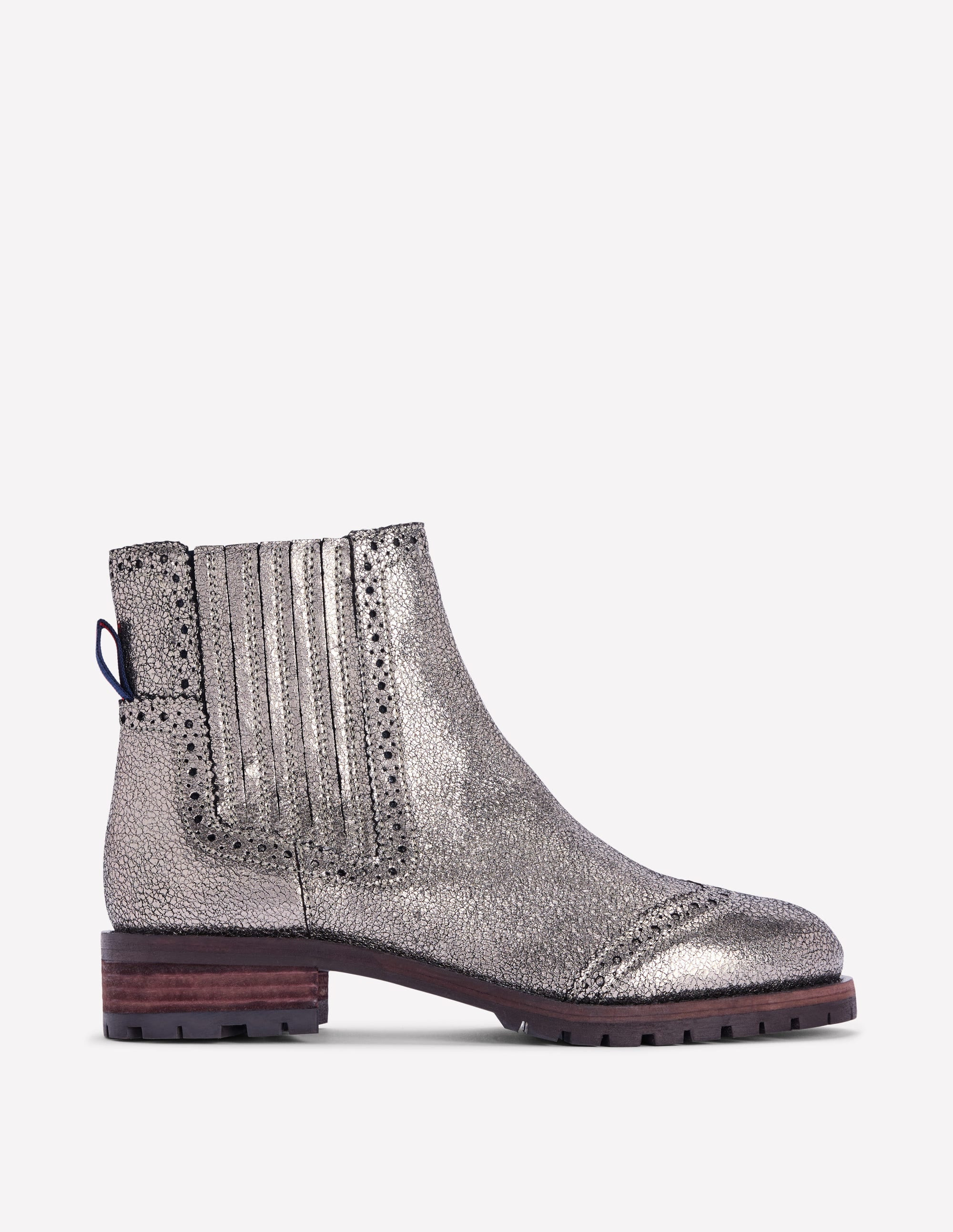 Brogue Detail Chelsea Boots-Silver | Boden UK