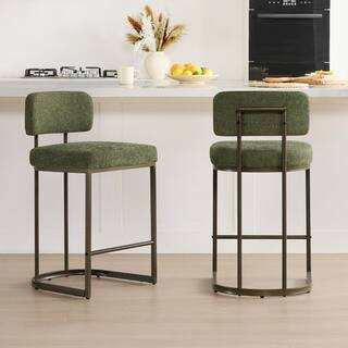 Esme Moss Green Fabric Counter Height Bar Stool with Metal Frame and Footrest for Diningroom (Set of 2) | The Home Depot