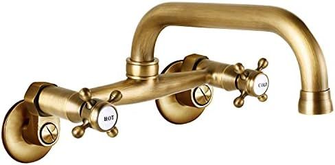 Wall Mount Faucet 6 Inch Center Antique Brass Kitchen Sink Taps 2 Cross Knobs Handle Victorian Comme | Amazon (US)