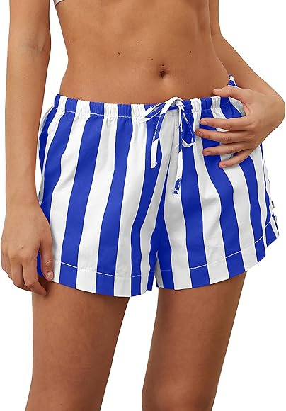 MISSACTIVER Drawstring Striped Boxer Shorts for Women Low Rise Wide Leg Casual Shorts Pajama Bottoms Lounge Pj Shorts | Amazon (US)