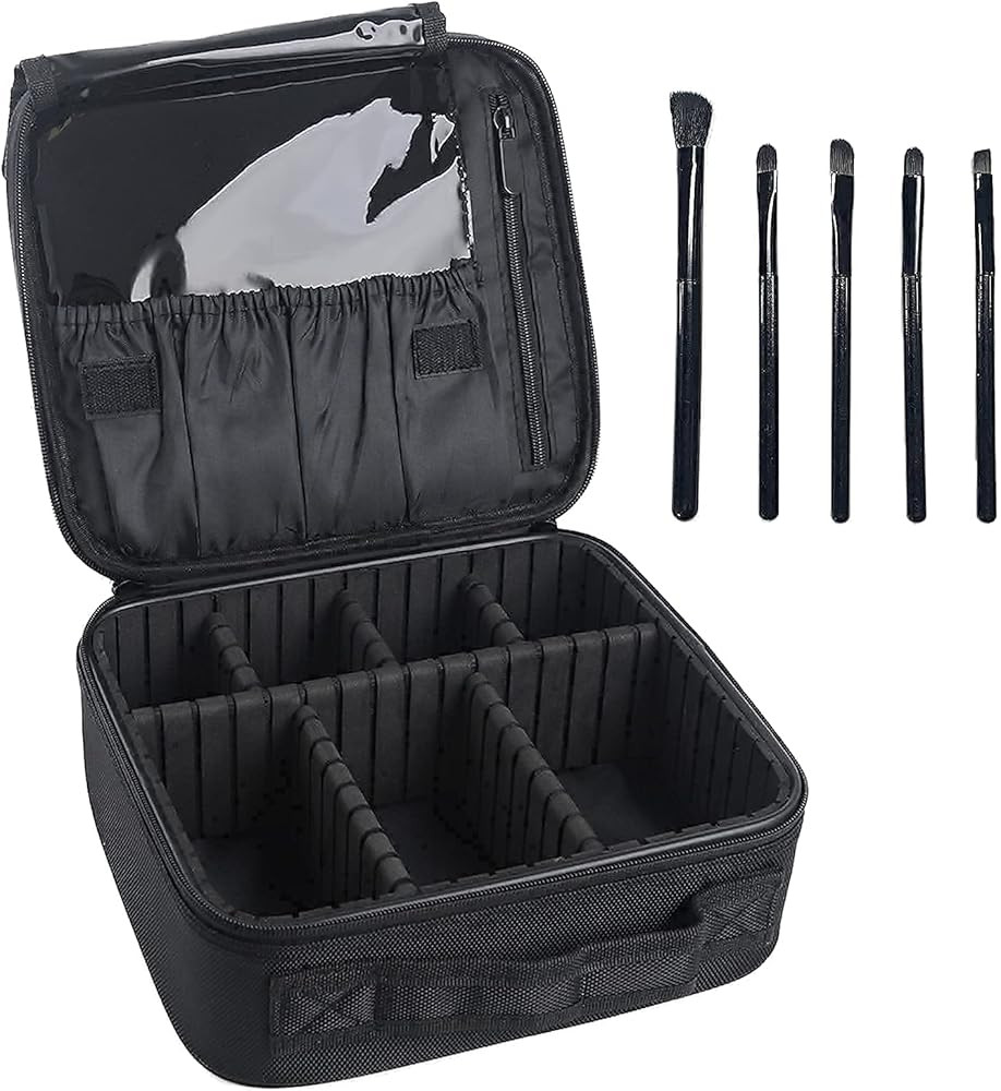 Travel Makeup Case, Cosmetic Bag Makeup Train Bags with 5 Pcs Brushes, Large Professional Portab... | Amazon (US)