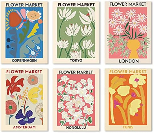12x16inchx6 Flower Market Canvas Art London Tokyo Copenhagen Painting Shop Poster Prints Florist ... | Amazon (US)