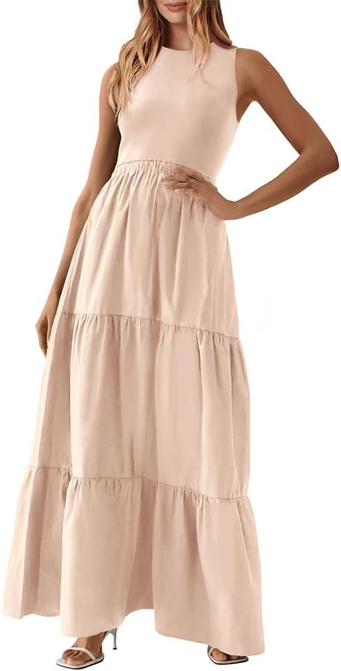 BTFBM Women Sleeveless Summer Dresses Wedding Guest Maxi Dresses Ribbed Knit Tops and Polyester S... | Amazon (US)