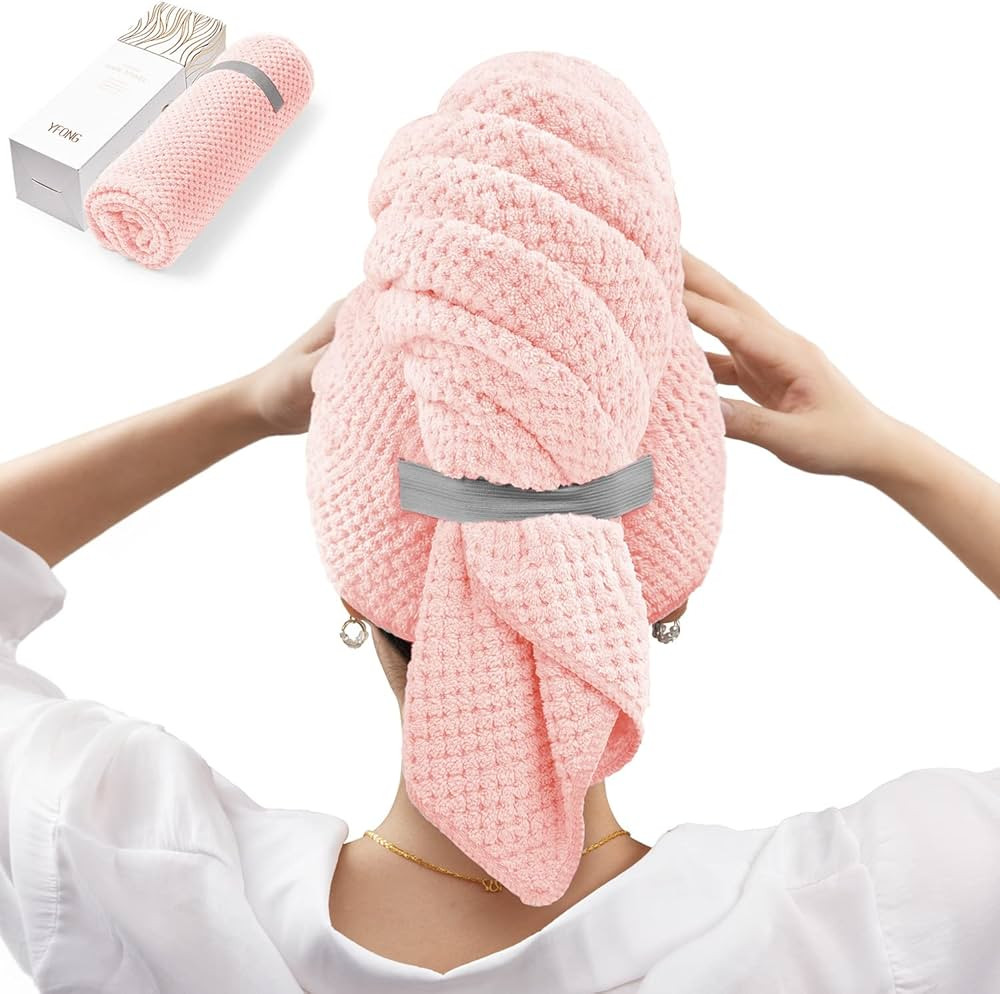 YFONG Large Microfiber Hair Towel Wrap for Women, Soft Hair Drying Towel with Elastic Band, Fast ... | Amazon (US)