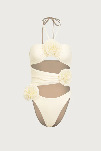 Rose Cut Out One Piece (Faux Suede Cream/Cream) | SAME