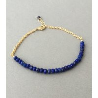 Blue Lapis Gemstone Beaded Gold Bracelet Also Available in Silver | Etsy (US)