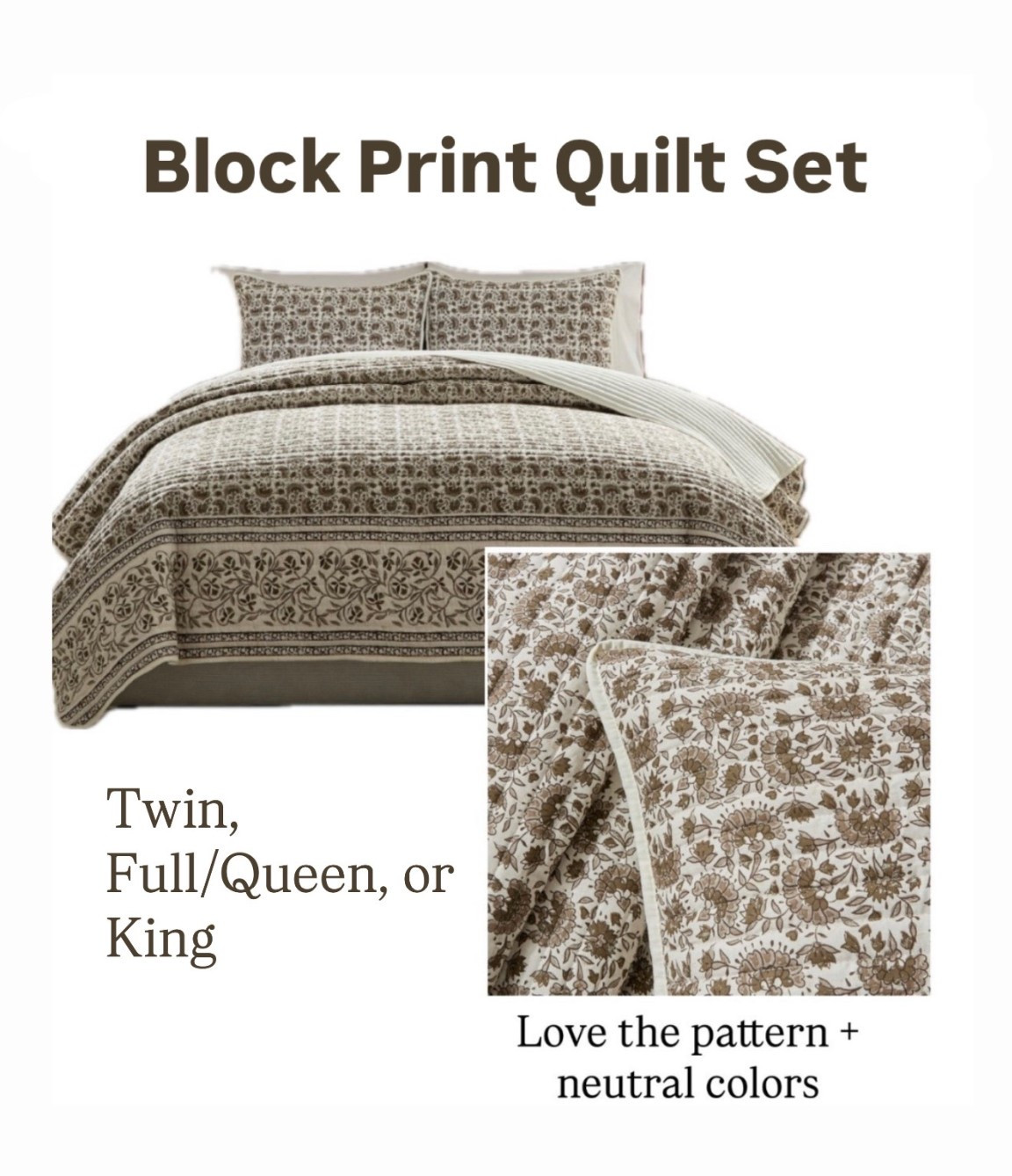 Block print quilt set …. Reminds me of one from Magnolia but for a fraction of the price. 

Twin, Full/Queen, or King sizes 

#LTKFindsUnder50 #LTKSeasonal #LTKHome