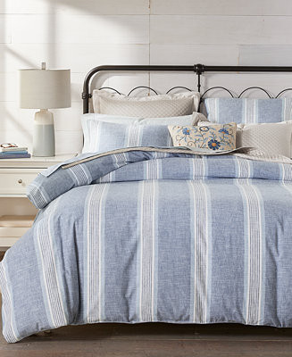 Clifton Cotton/Linen Stripe 3-Pc. Comforter Set, Full/Queen | Macy's