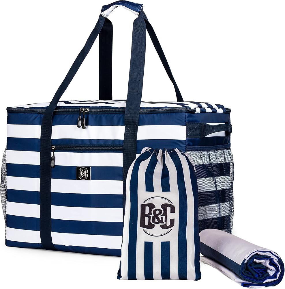 BANG&CARSEN Extra Large Utility Tote Beach Bag With Top Zipper And Matching Large Quick Dry Water... | Amazon (US)