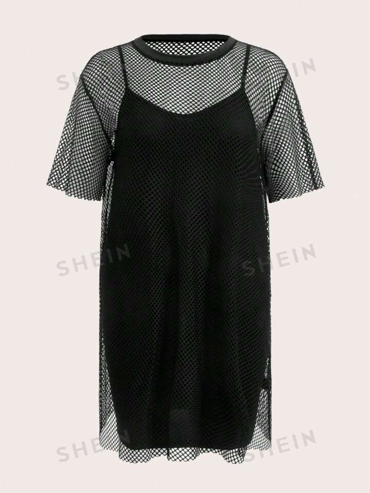 SHEIN Coolane Women's Plus Size Mesh Hollow Out Dress | SHEIN USA | SHEIN