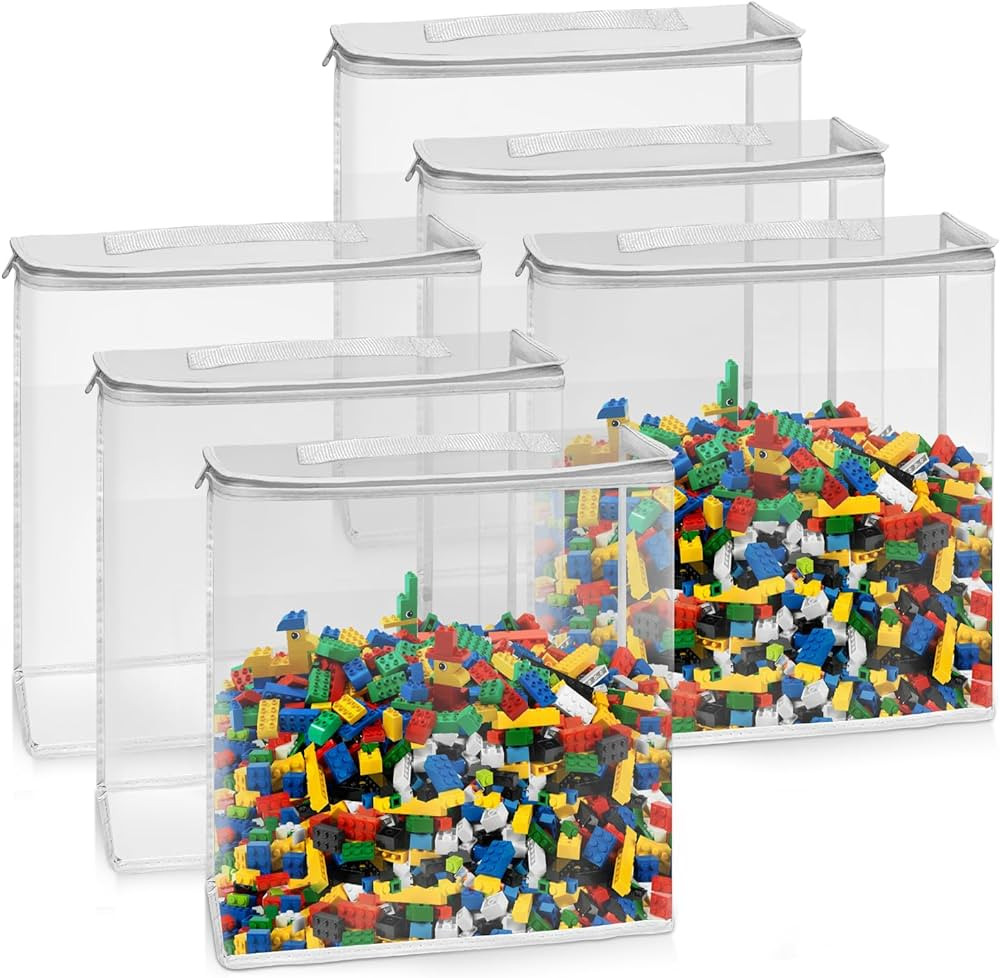 6 Pack Transparent Toy Storage Bag, Clear Toy Organizer Case with Zipper for Blocks Set, Puzzles,... | Amazon (US)
