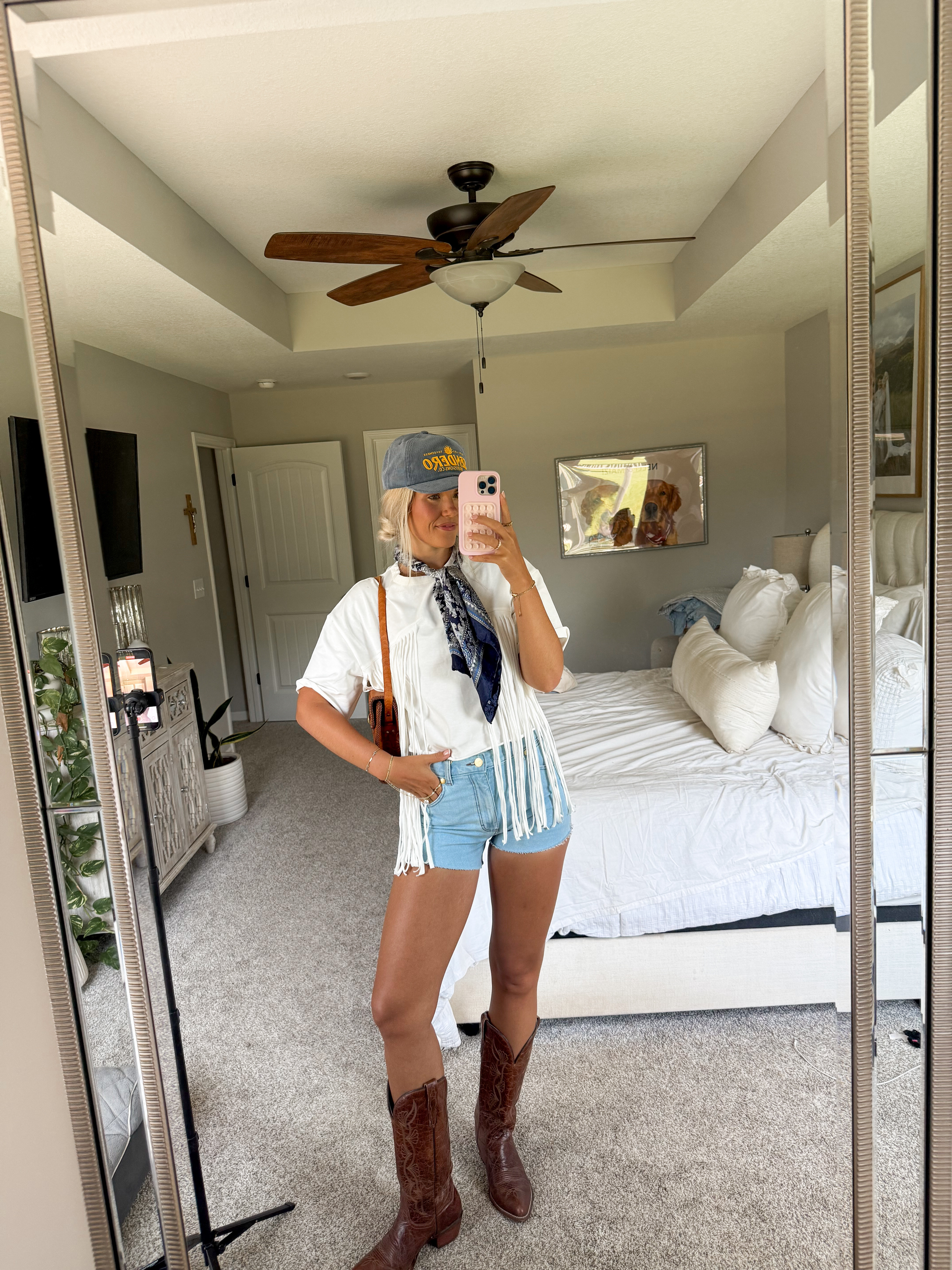 size 26 in jean shorts, size small in fringe top, true to size in cowboy boots + use code KIRA15 for the boots! 
bag is vintage :)

#LTKShoeCrush #LTKStyleTip #LTKSummerEdit