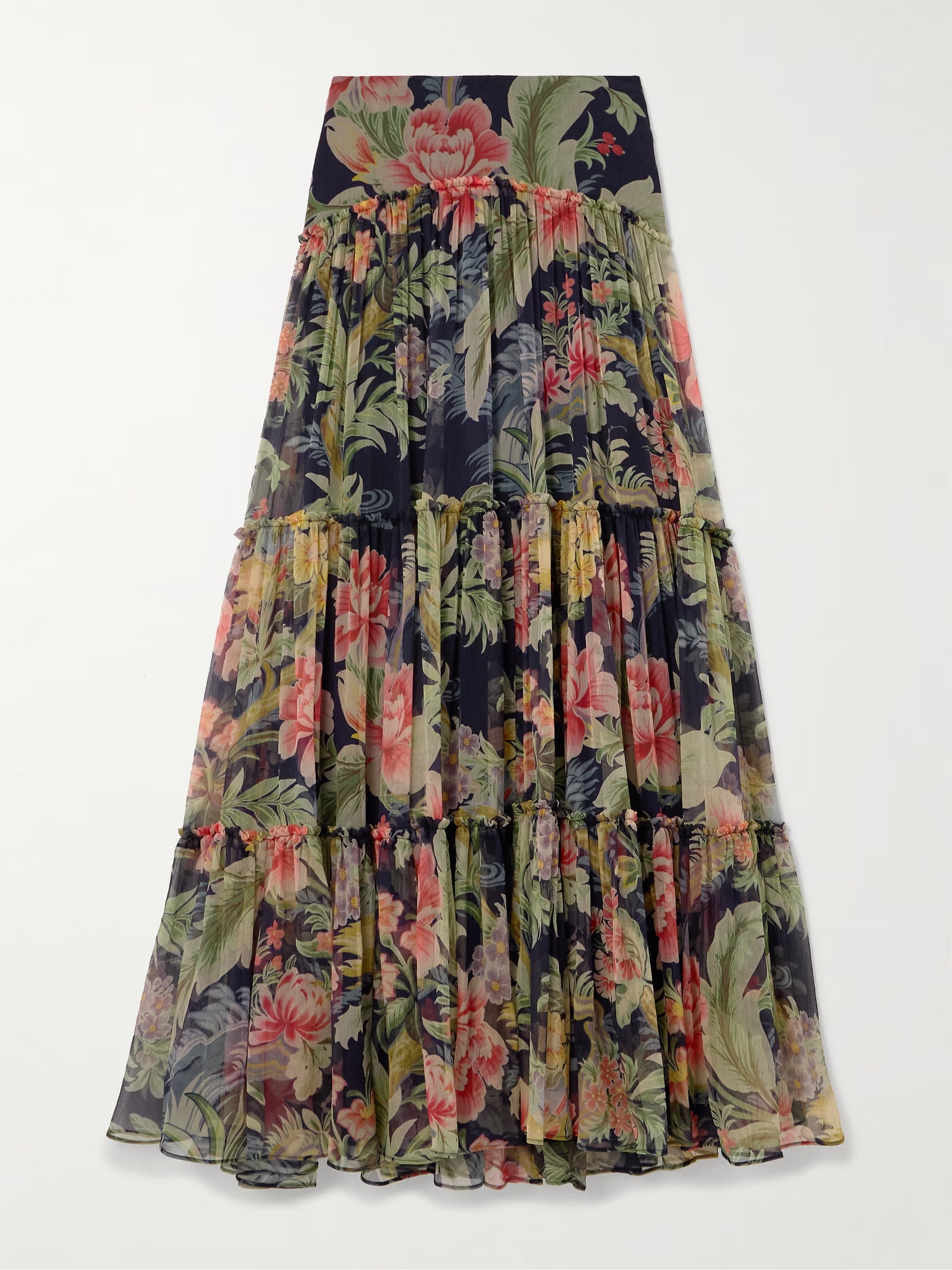 Tiered gathered floral-print silk-crepon maxi skirt | NET-A-PORTER (US)