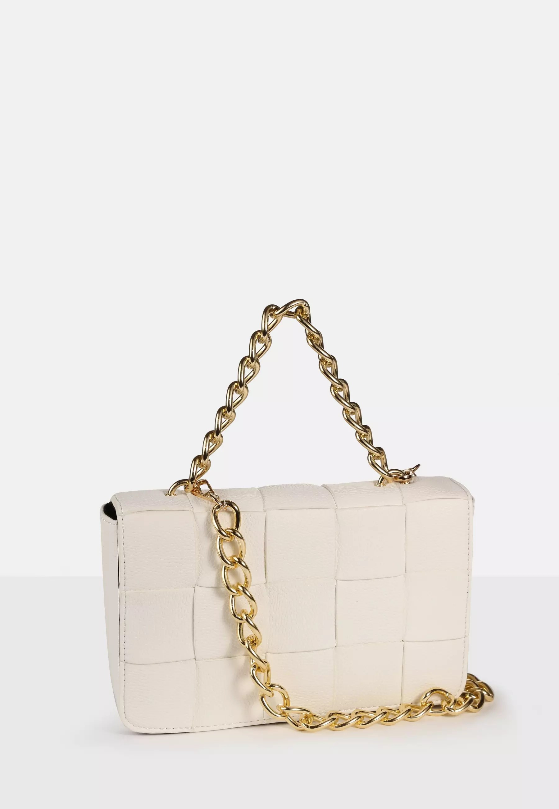 Missguided - White Weave Detail Chain Handbag | Missguided (UK & IE)