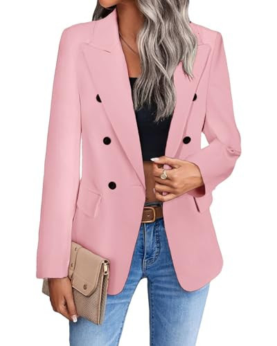 Pink Blazers Jacket for Women 2024 Spring Summer Casual Blazer Fashion Womens Long Lightweight Work Business Lady Double-Breasted Boyfriend Petite Suit Suits Pink S | Amazon (US)