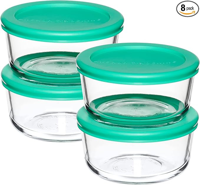 Anchor Hocking 2 Cup Glass Storage Containers with Lids, Set of 4 Glass Food Storage Containers w... | Amazon (US)
