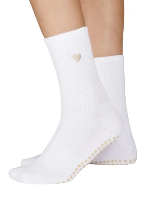 Souls. Beige Heart Mid Length Grip Socks in White at Nordstrom, Size Small | Nordstrom