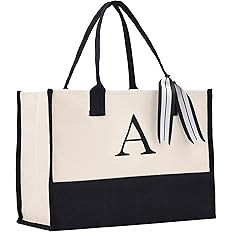 Premium Quality Personalized Gift Monogram Initial 100% Cotton Two Tone Chic Tote Bag with Custom... | Amazon (US)