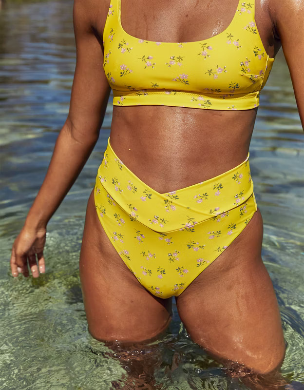 Aerie Printed Crossover High Cut Cheeky Bikini Bottom | American Eagle Outfitters (US & CA)