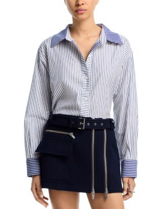 AQUA Contrast Stripe Button Up Shirt - Exclusive  | Bloomingdale's Women | Bloomingdale's (US)