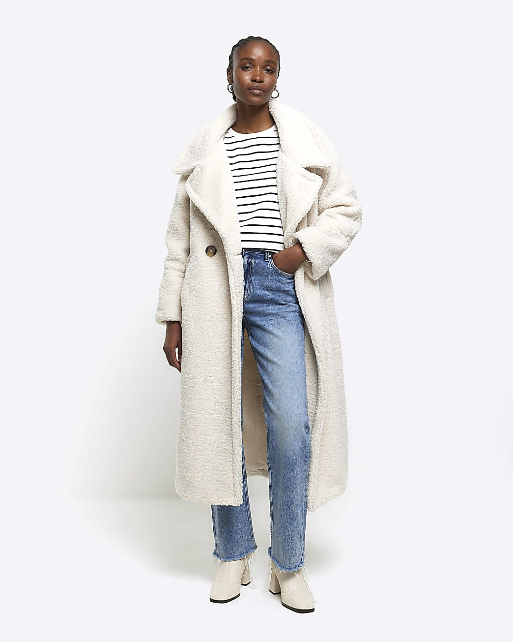 Cream borg oversized coat | River Island (UK & IE)