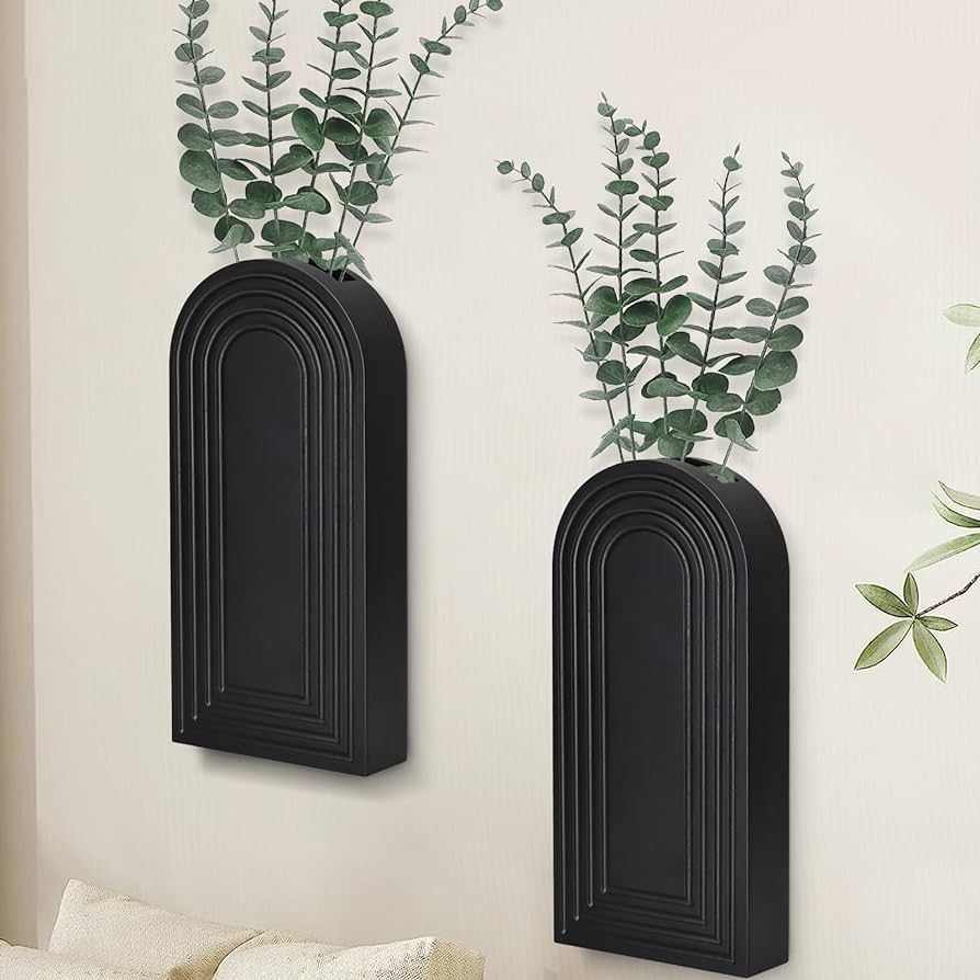 Wall Planter for Indoor Plants, Black Wall Decor for Living Room, Bathroom, Wood Wall Vases for D... | Amazon (US)