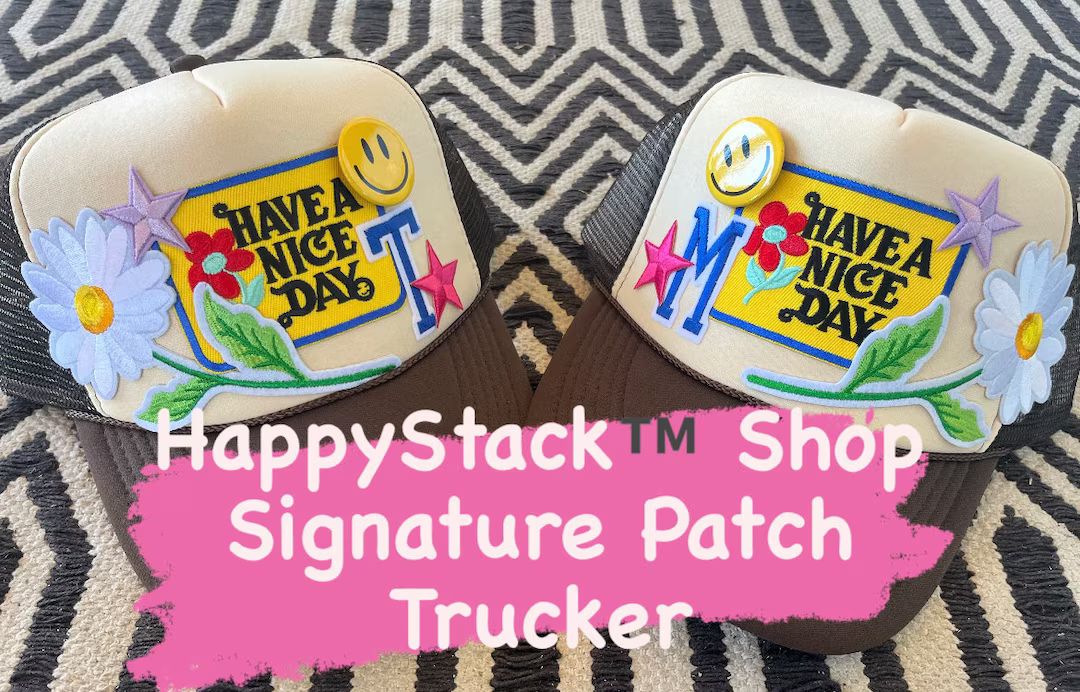 Happystack Shop Signature Patch Trucker, Smiley Face Trucker Hat, Custom Trucker Hat, Patch Truck... | Etsy (US)