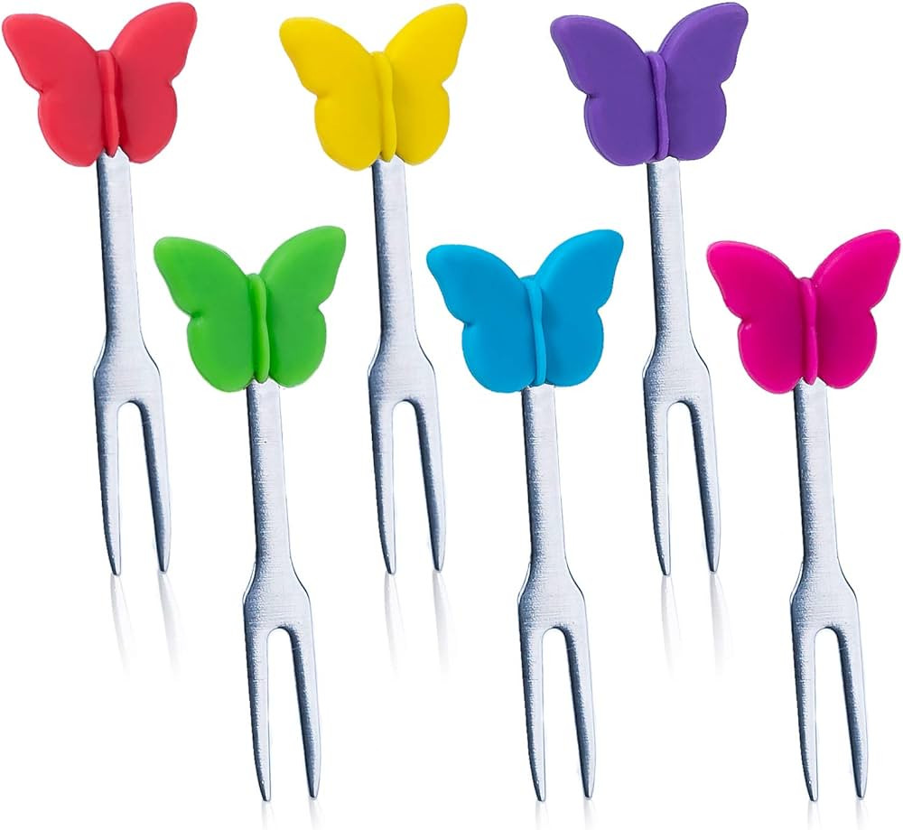 Cocktail Forks, 6-Piece Appetizer Forks, Butterflies, Stainless Steel and Silicone Small Forks fo... | Amazon (US)