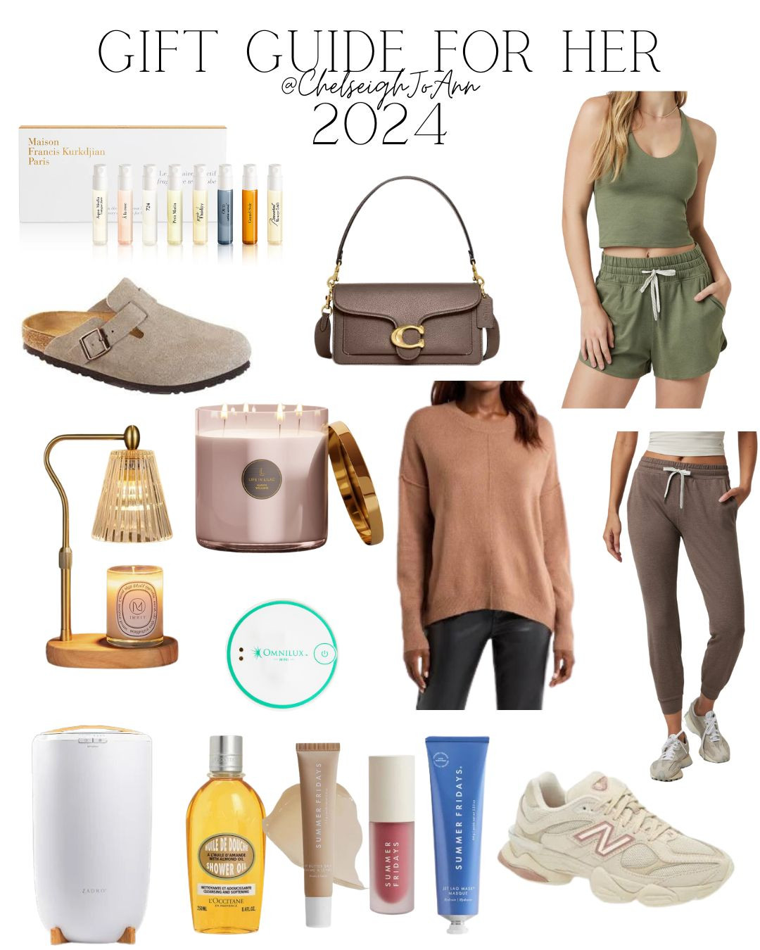 The ultimate gift guide for her in 2024! I received a towel warmer last year for Christmas and it has a been amazing! 10/10 recommend getting one. I've heard amazing things about this shower oil too! Together that would be a wonderful gift. I love Summer Fridays products! They make great stocking stuffers too! New balance shoes are very trendy, and so comfortable. Vuori anything is always a great option. I love this performance fabric. The Coach Tabby 26 is very popular right now.  A perfume gift set is a great, easy gift. Clogs (potato shoes) are back, and I'm here for it! You can never have too many candles! "Always Welcome" smells AMAZING. The lamp candle warmers are so cute and cozy. The sweater comes in several color options and is a great basic! This omnilux led blemish eraser is a great cheaper option for the full red light therapy mask for the girl into beauty products too!  

 #LTKGiftGuide #LTKSaleAlert #LTKBeauty
