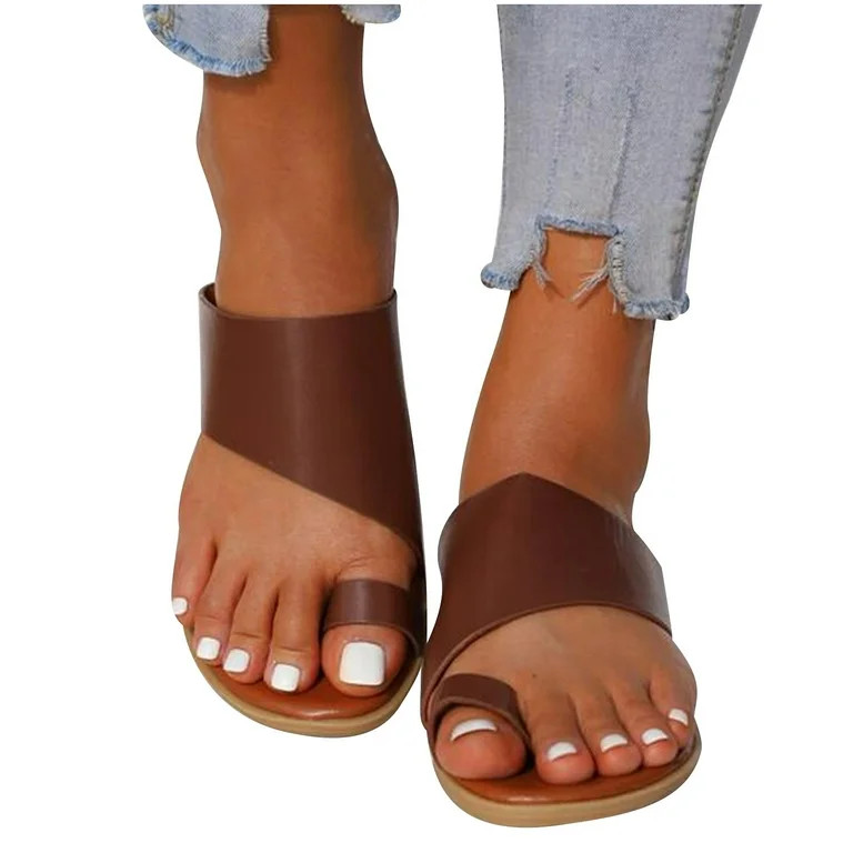 Fashion Minimalist Flat Thong Toe Ring Wide Fit Sandals | Walmart (US)