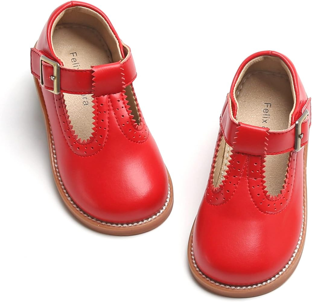 Amazon.com | Felix & Flora Toddler Little Girl Red Mary Jane Dress Shoes Size 6 - Ballet Flats Gi... | Amazon (US)