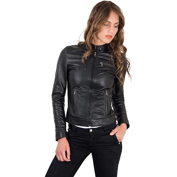 Women's Italian Leather Jacket Black Genuine Lamb Leather | Amazon (US)