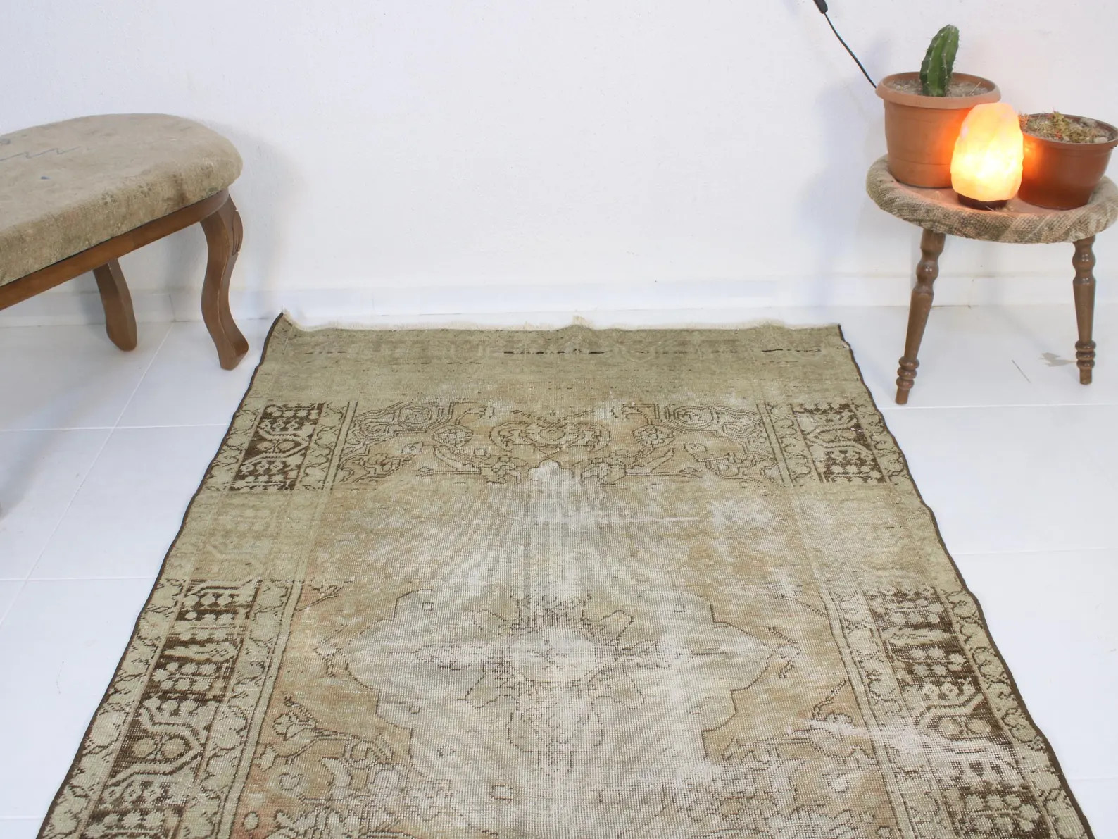 4x6 Turkish Area Rug, Handmade Neutral Wool, Vintage Oushak, Beige Brown, Earthy,4.0x6.3 | Etsy (Global)