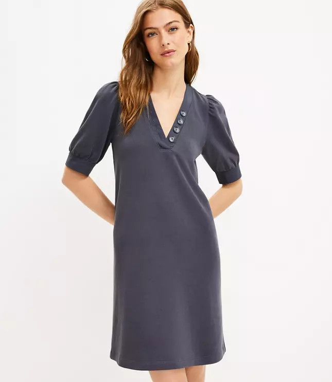 Mixed Media V-Neck Shift Dress | LOFT