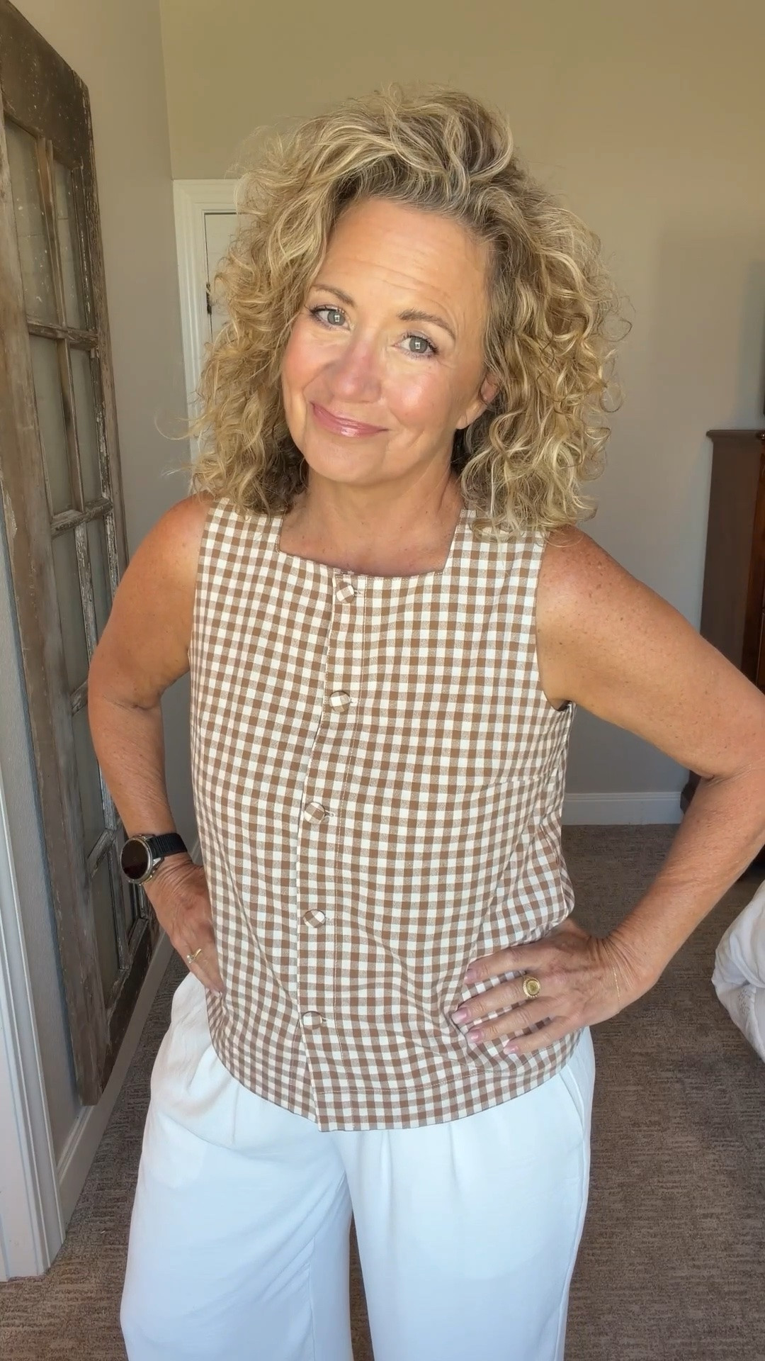 The cutest gingham top for summer! Easy to dress up or keep casual with these lightweight pants! Wearing a size large in the top and pants, could size down to a medium.

#LTKootd #LTKMidsize #LTKgrwm