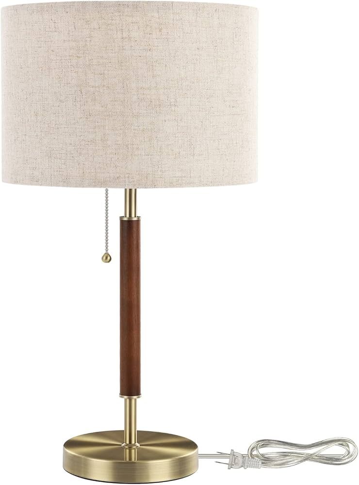 EDISHINE Mid Century Table Lamp, Bedside Lamp with Pull Chain Switch, Solid Wood & Metal Pole, Mo... | Amazon (US)