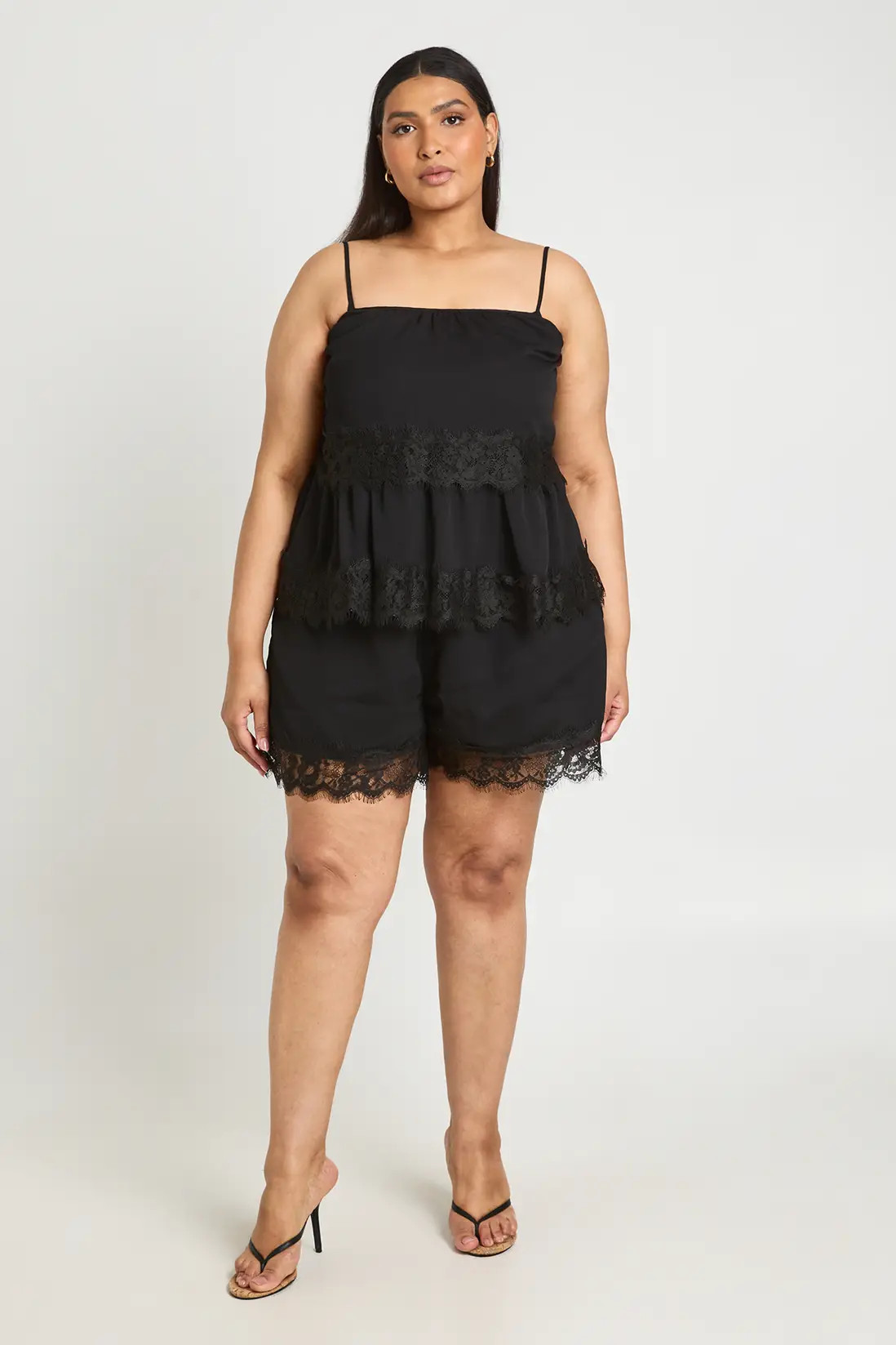 Black Plus Chiffon Lace Hem Flippy Short | Boohoo USA | boohoo (US & Canada)