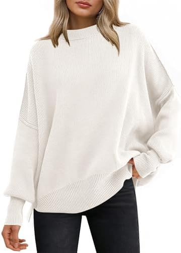 ANRABESS Women Oversized Sweaters Batwing Long Sleeve 2025 Fall Outfits Crewneck Casual Knit Side... | Amazon (US)