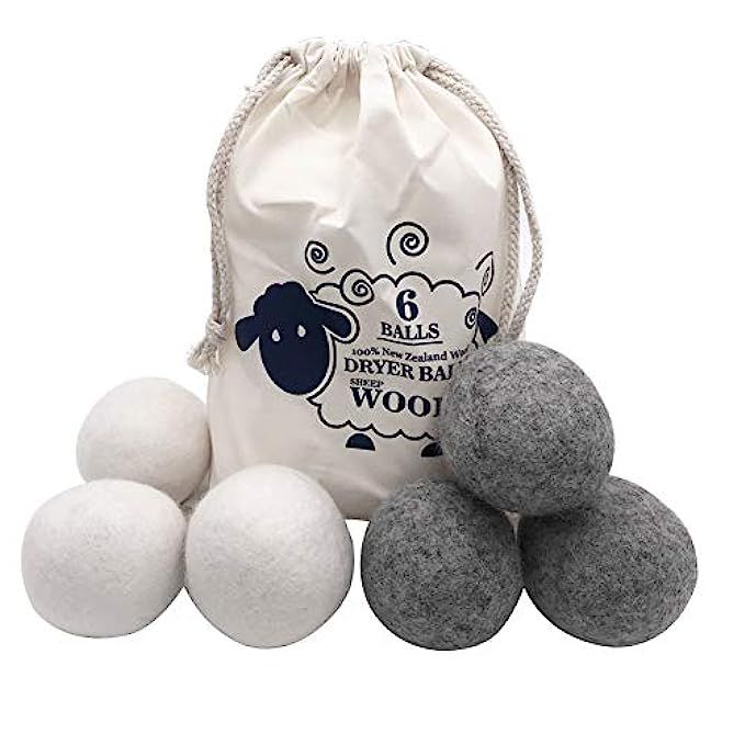 Wool Dryer Balls 6 Pack, XL Size Reusable New Zealand Merino Wool Natural Super-Premium Laundry Clot | Amazon (US)