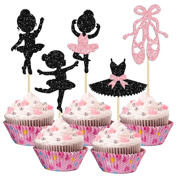 Gyufise 30Pcs Ballerina Tutu Cupcake Toppers Black Glitter Ballet Girl Cupcake Toppers Ballet Sli... | Amazon (US)