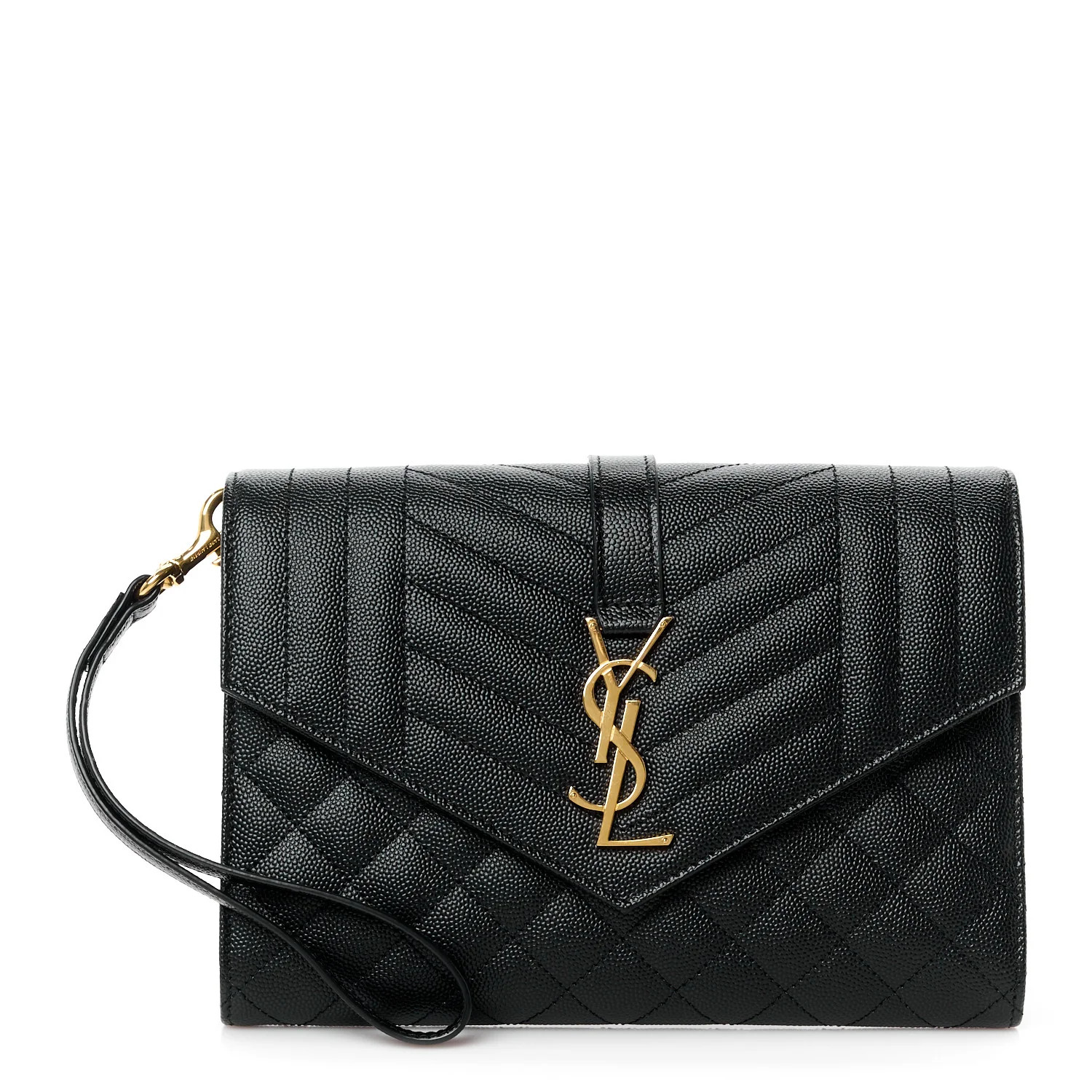 Grain De Poudre Textured Mixed Matelasse Triquilt Monogram Clutch Black | FASHIONPHILE (US)