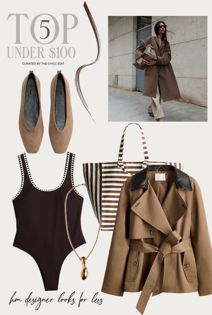 Top five under $100 🤎 $19-$84

#flats #swimsuit #stripedtotebag #trenchcoat #necklace 

#LTKSwim #LTKWorkwear #LTKootd